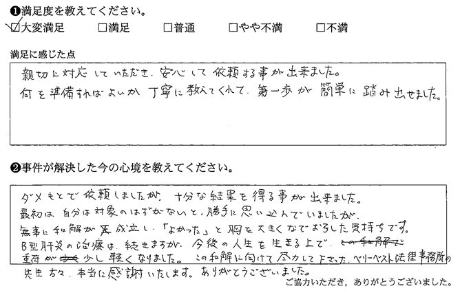 無事に和解が成立し「よかった」と胸を大きく撫で下ろした気持ちです