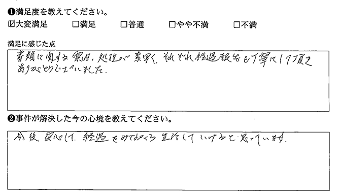 処理が素早く、丁寧でした