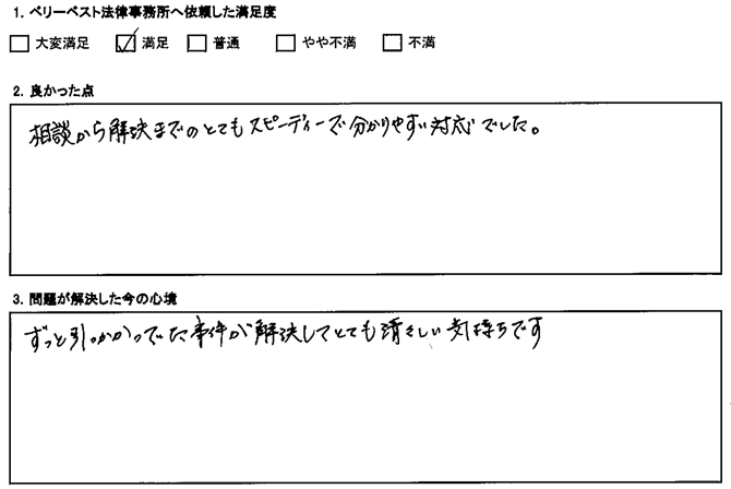 相談から解決までのとてもスピーディーで分かりやすい対応でした