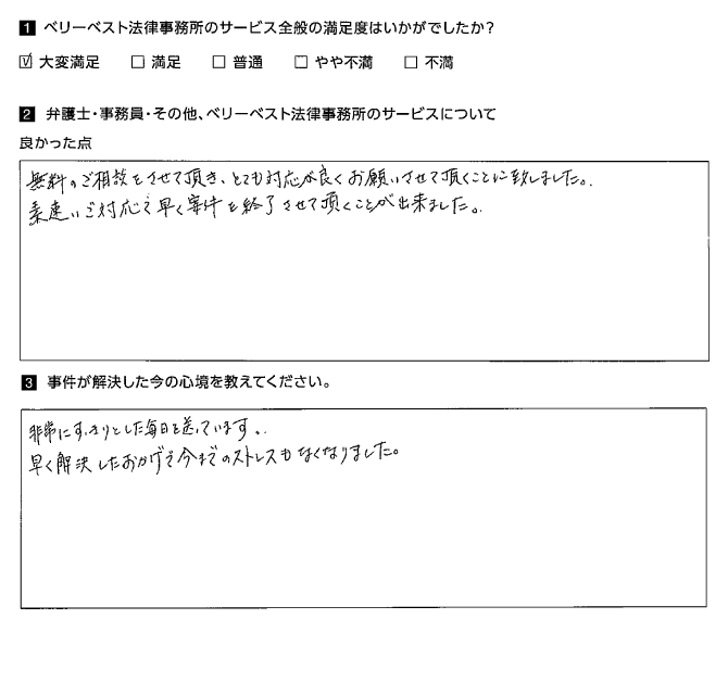 素速いご対応で早く案件を終了させて頂くことができました